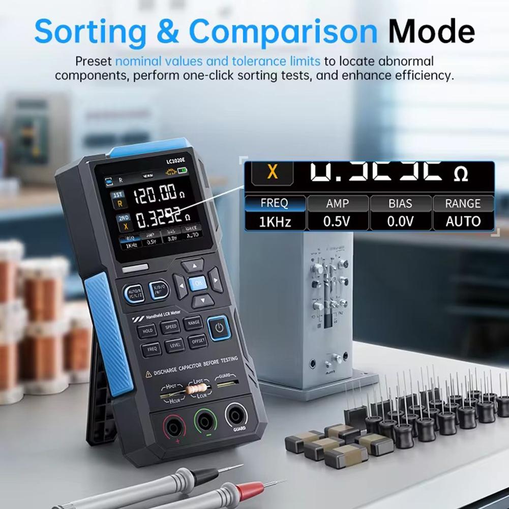 LC1020E LCR Meter Resistance Tester Handheld Tool Digital Bridge Tester Portable High-Precision Intelligent Component Recognitio