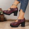 Loafer Autumn New Round Toe Shallow Mouth Metal One Strap Platform Non-Slip Wear-Resistant Block Heel High Heels