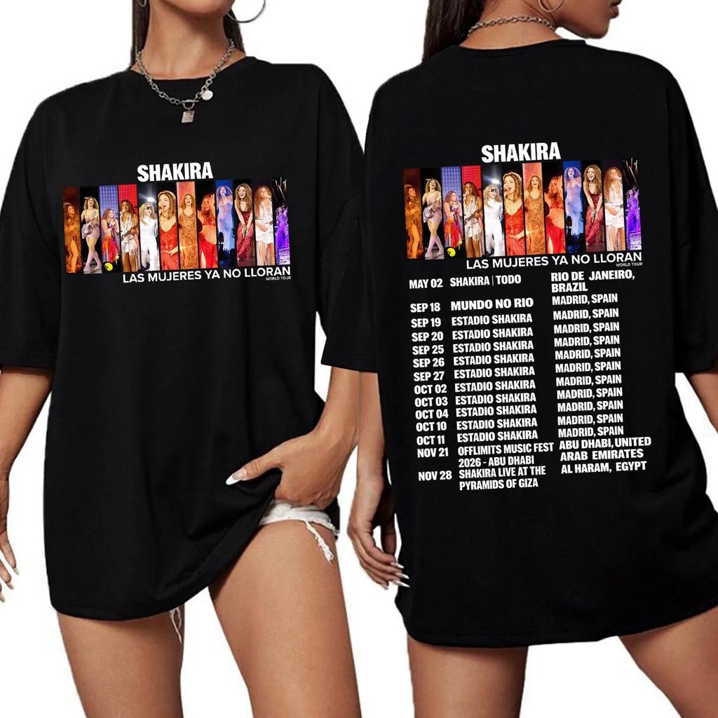 Shakira Las Mujeres Ya No Lloran World Tour 2026 Maglietta Donna Oversize Girocollo Manica Corta Hip Hop Streetwear Maglietta Oversize