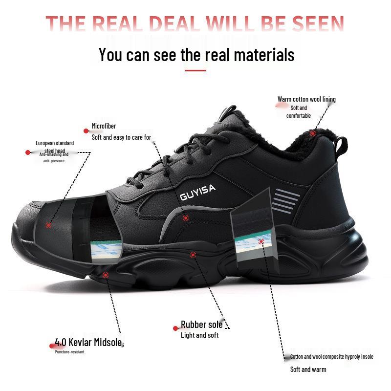 Fleece-Lined Safety Shoes: Lightweight, Anti-Smash, Anti-Puncture, Kevlar Sole for Long Standing Comfort
