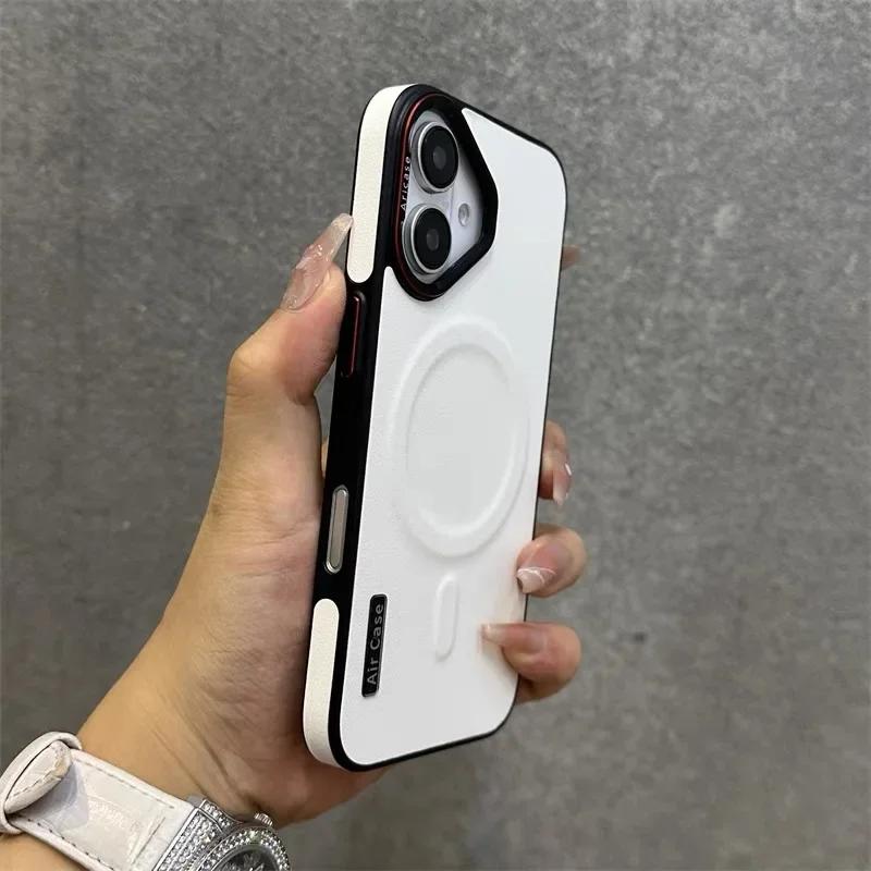 Biznesowe dwukolorowe skórzane etui Magsafe do iPhone 16 12 13 14 15Pro Max Magnetyczne Matowe Miękkie Odporne na wstrząsy Etui do iPhone16Pro