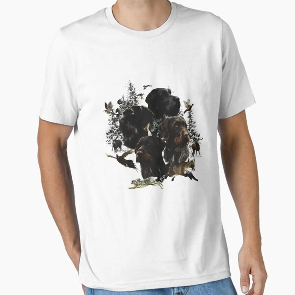 Gerunisex Wirehaired Pointer Continental Pointing Dog Essential T Shirt Vintage Slightly Casual Soft Versatile Comfortable