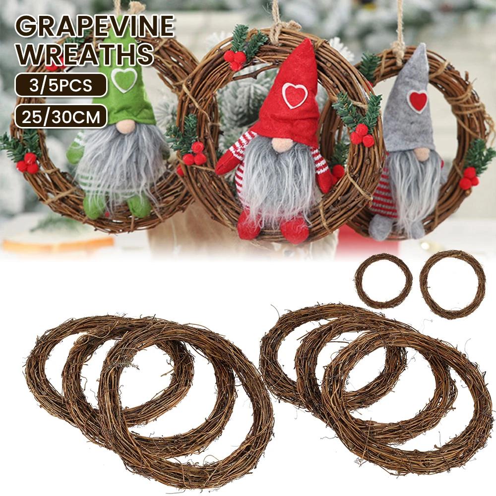 Natural Wreath 25/30cm Diameter Retro Christmas Rattan Wreath Rings Braided Wreath DIY Hand-Woven Grapevine Vines Wreaths Crafts