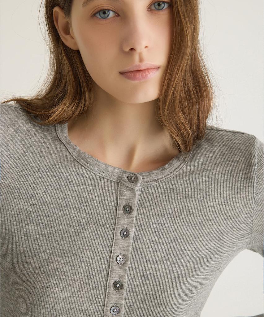 Oteumilkape Tencel Wool Henley Neck T-Shirt - Gray