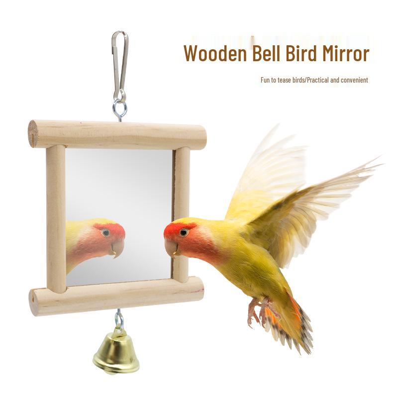 Bird Mirror and Perch Set: Parrot Toy for Balcony and Cage