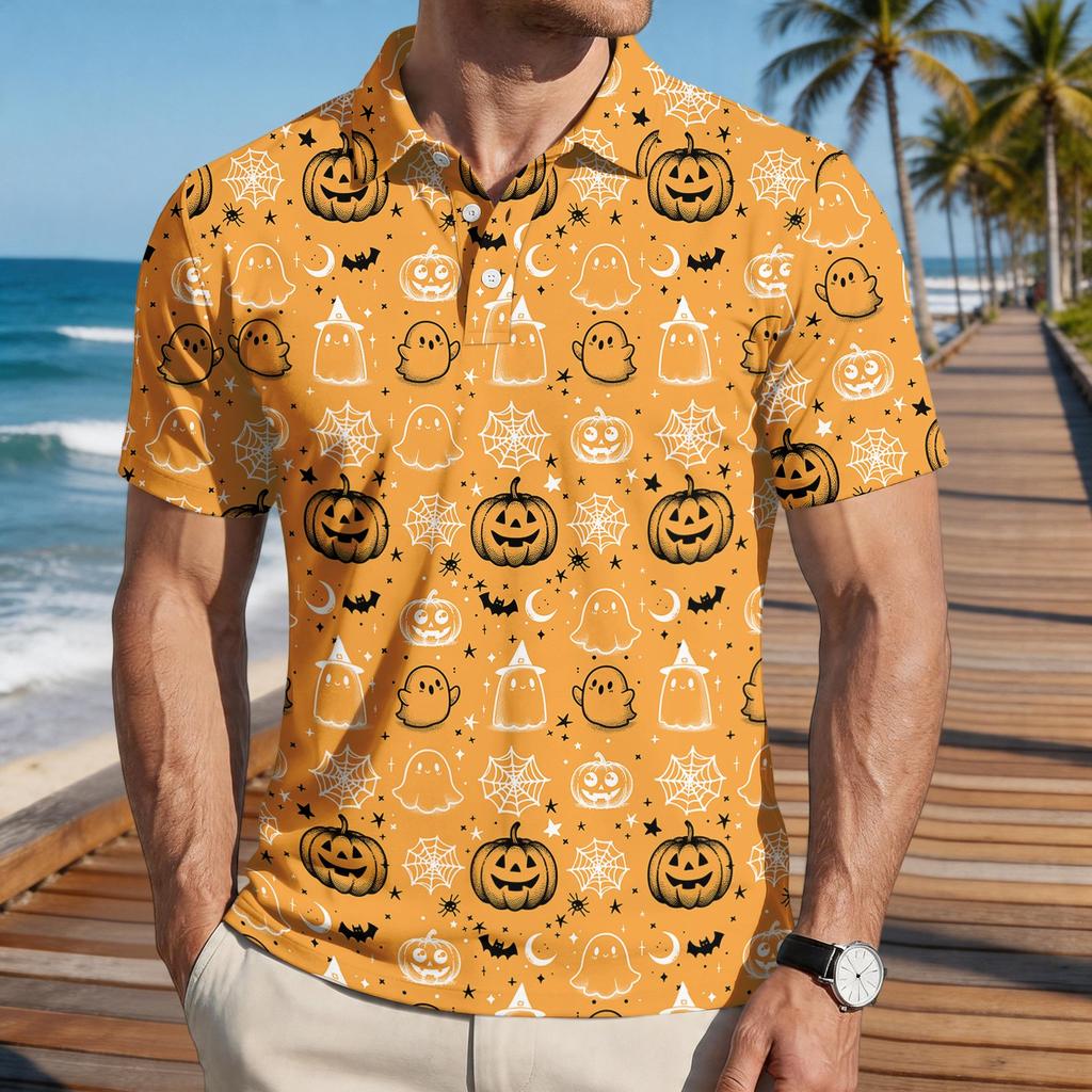 Men's Halloween Print Short Sleeve Casual Shirt