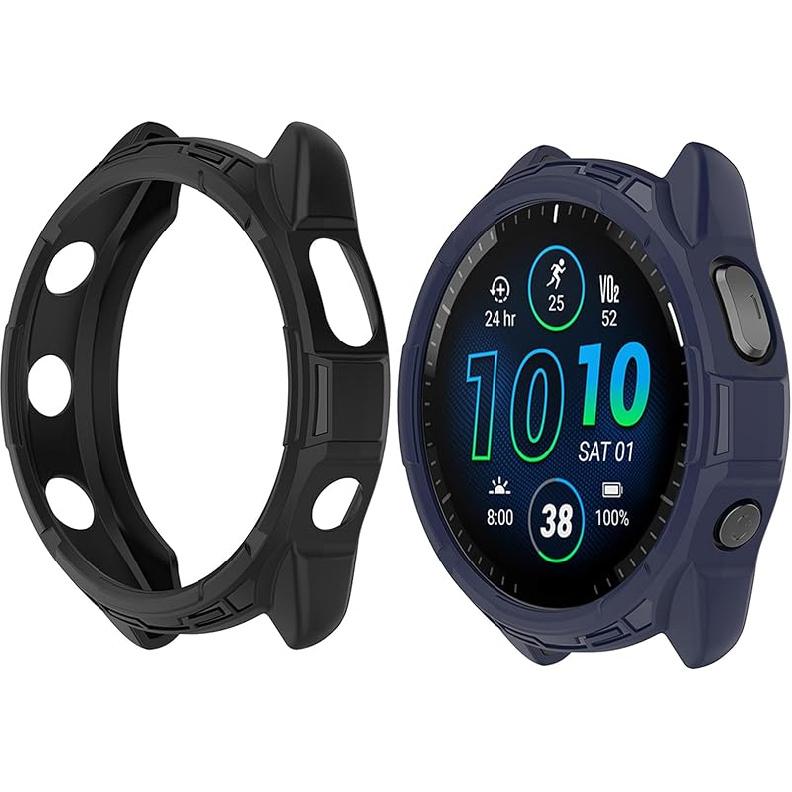 2Pack Soft TPU Case Cover (Black+Green) Compatible with Garmin Forerunner965 Running Smartwatch Protective Case Intended for Forerunner 965 Watch