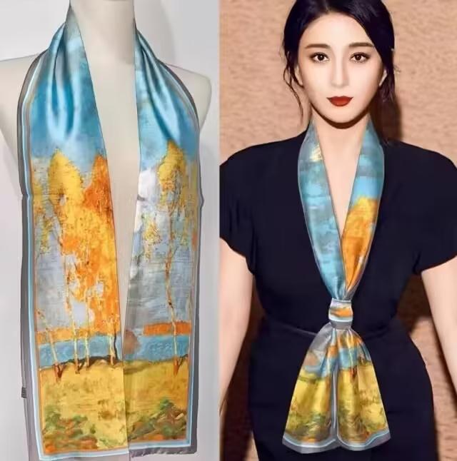 1 Pcs 150x14cm Korean Style Silk Scarf Spring Autumn Small Narrow Long Hair Tie Square Scarf Suit Shirt