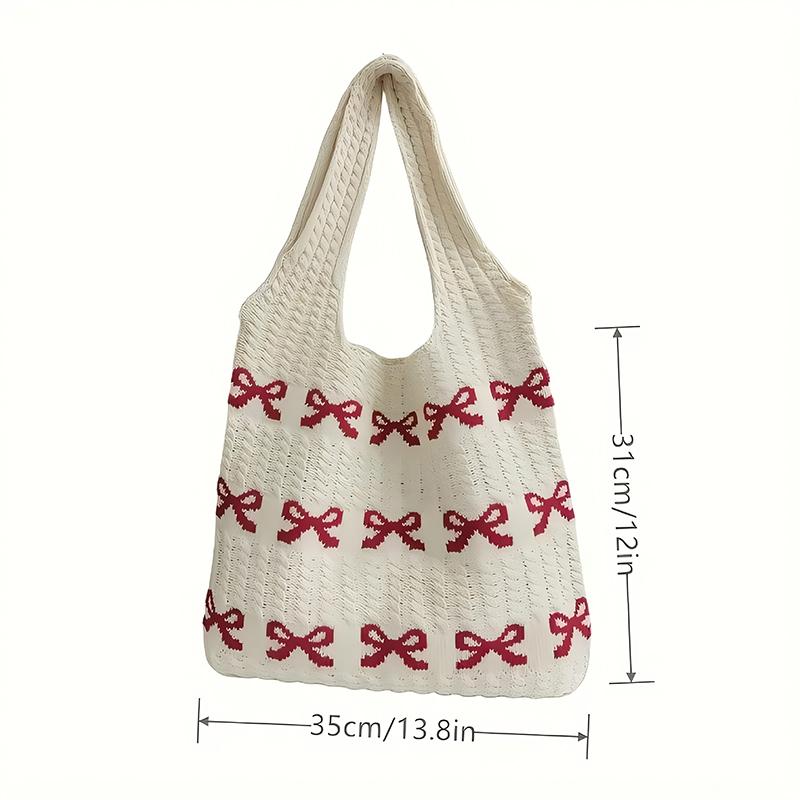 Yogodlns Women's Bow Shoulder Bag Aesthetics Crochet Handbag Purses Knitted Shopping Bag Summer Beach Bag Ladies Woven Tote Bags