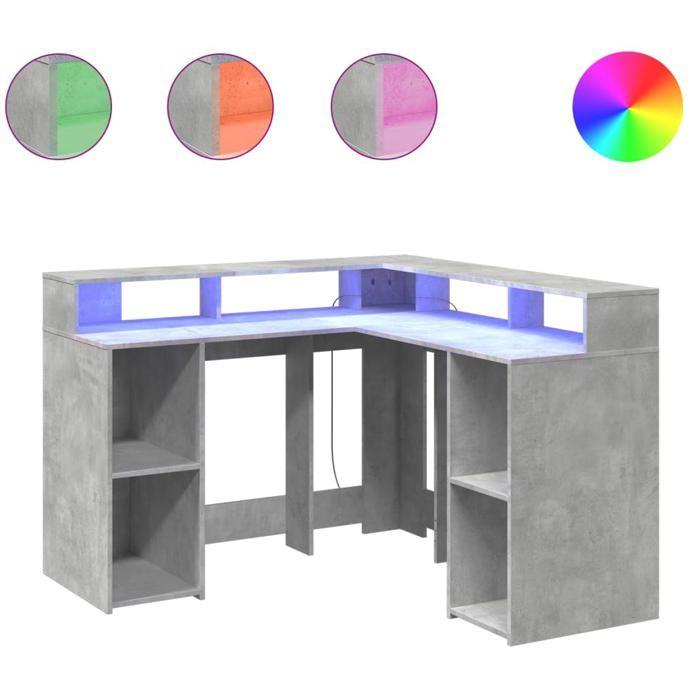 VidaXL Bureau et lumières LED gris béton 130x130x91cm bois ingénierie, bureau d'ordinateur, bureau d'écriture, meuble de 3309450