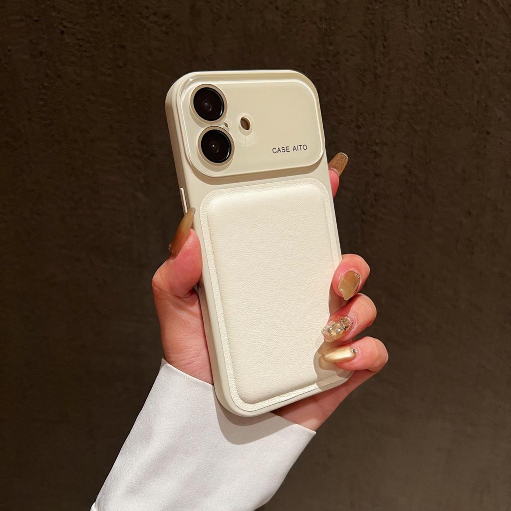 Luxury Drum Cortex Bulge Leather Texture Phone Case For iPhone 17 16 15 14 Pro Max Crystal Large Window Matte Shockproof Cover
