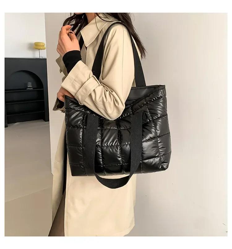 

Повседневные плечевые сумки большой вместимости для женщин, сумка-тоут из космического хлопка, модная зимняя сумка для ежедневного использования, женская сумка чёрный