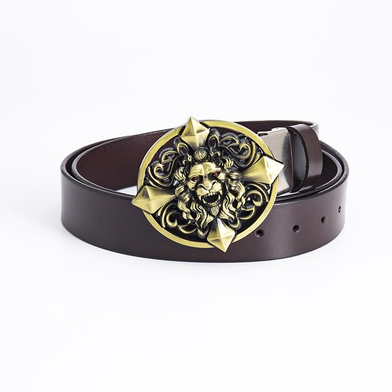 Men's Belt Lion Head Personality Fashion Casual Trend Belt Pure Cowhide Belt
