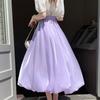 Purple Midi Skirt Summer High Waist A Line  Bubble Hem Flared Skirts for Women