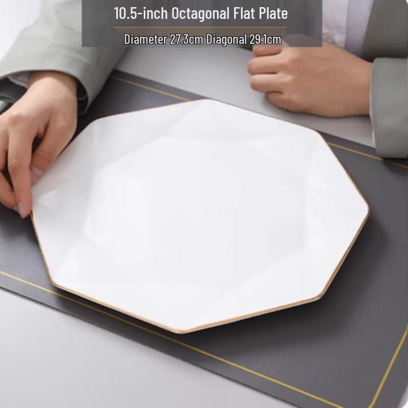 Gold-Rimmed Ceramic Octagonal Flat Plates