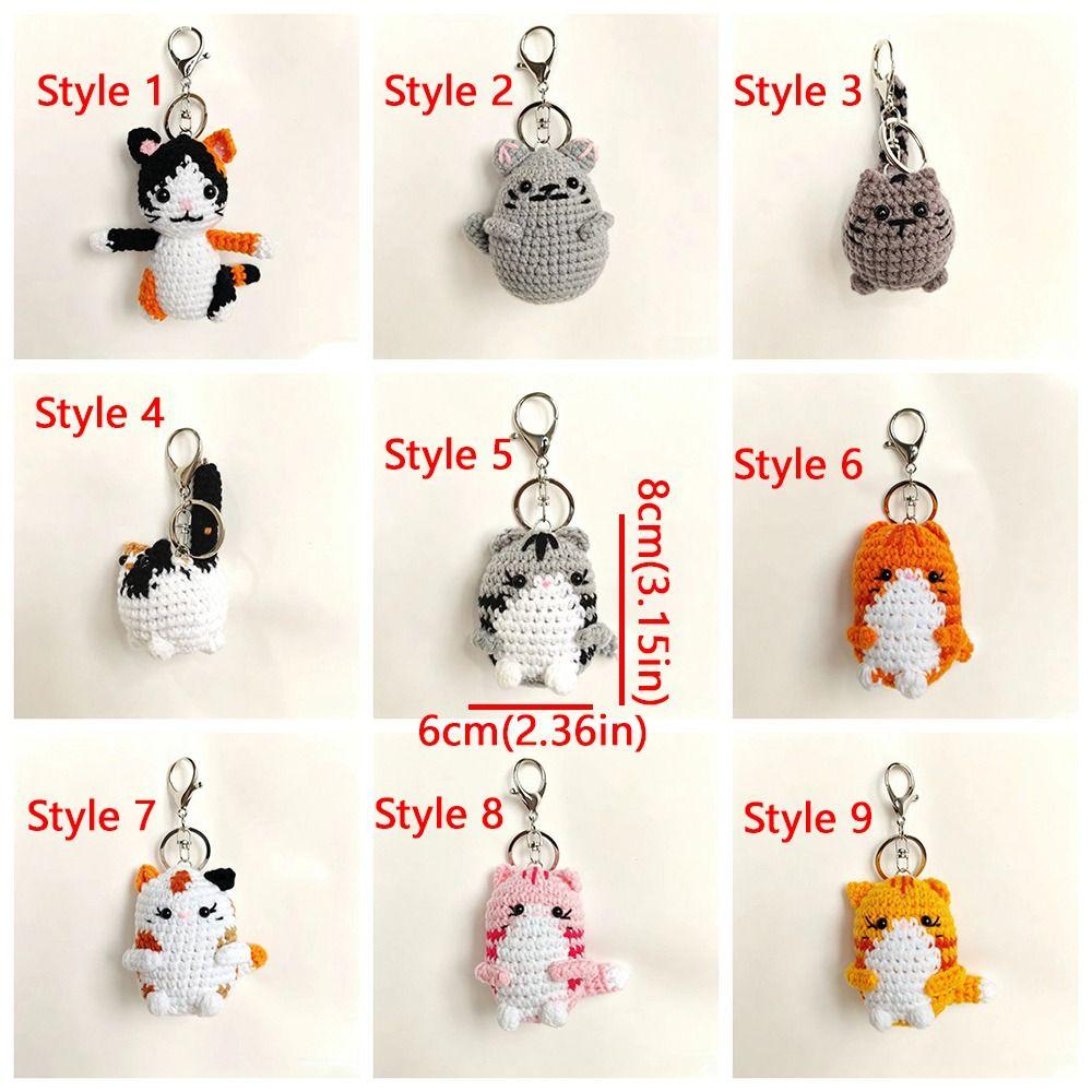 Handmade Hand Cat Keychain Handwoven Yarn Kitty Bag Charm Crochet Kitten Keyring Backpack Decor