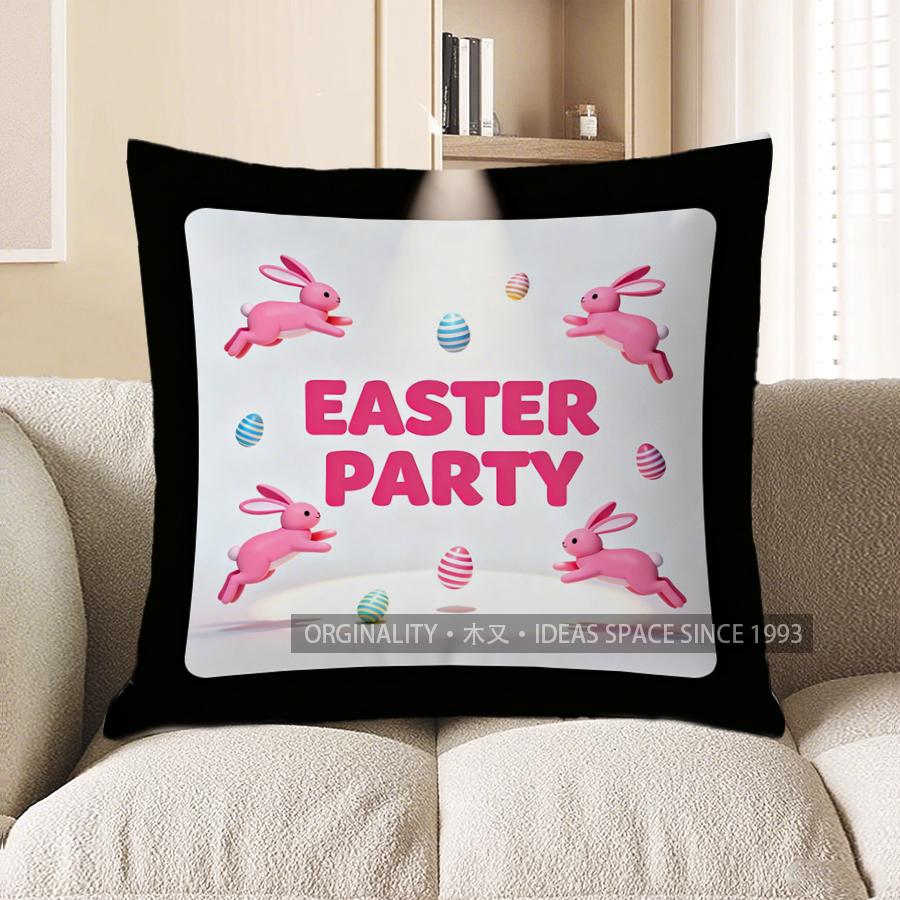

2D Easter Party: Pink Rabbits And Colorful Eggs Pattern Cushion Cover Suitable For Sofa Bedroom Car Pillow Cover 40x40cm