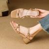 New Medium Heel Size Sandals Casual One-word Sandals Solid Color Rubber Soft Sole Comfortable Summer Square Head Square Heels