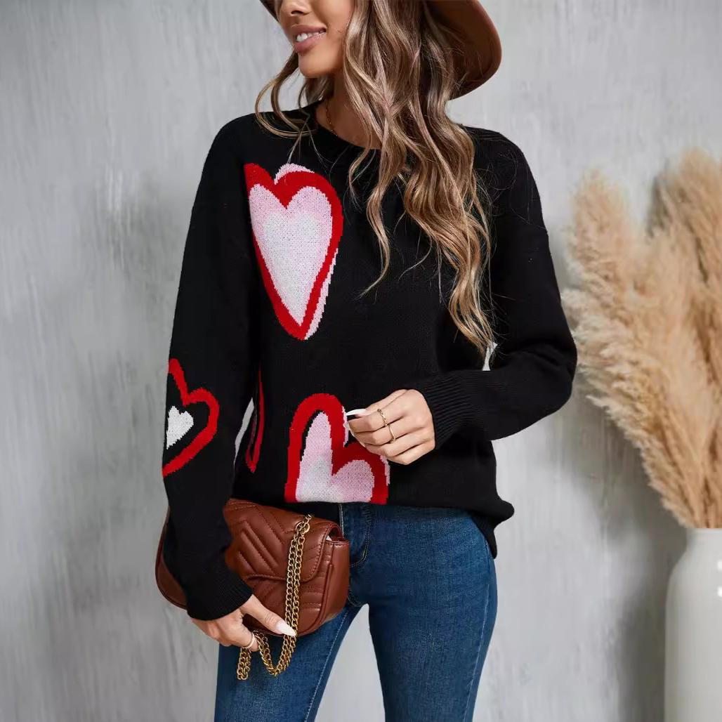 

Зимний женский свитер, пуловер с длинным рукавом ко Дню святого Валентина, персиковый свитер большого размера, трикотаж XL чёрный