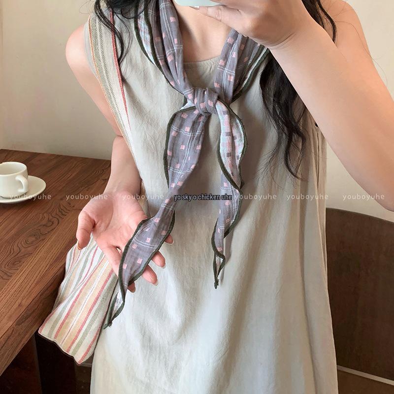 Women's Versatile Plaid Neck Tie Scarf - Sunshade & Stylish Triangle Accessory for Spring/Summer 2025