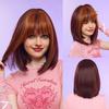 Dark Brown Mixed Red Synthetic Wigs with Bangs Straight Wig Long Layered Wig Cosplay Heat Resistant Fiber Wig