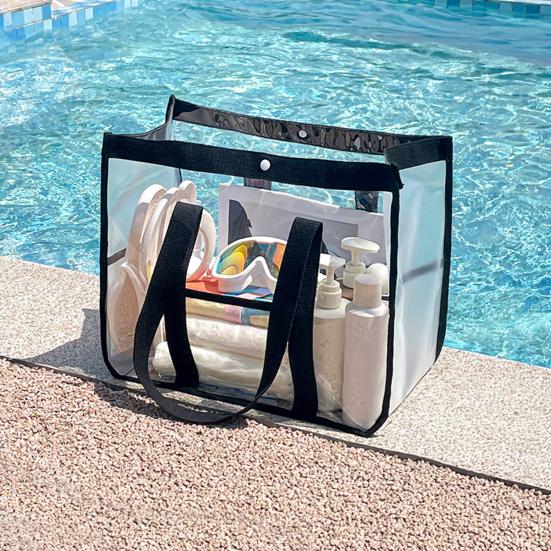 Swimming Bag, Waterproof PVC Large Capacity Beach Bag, Portable with Zipper/Button Closure Storage Bag, for Toiletry Cosmetics Organize