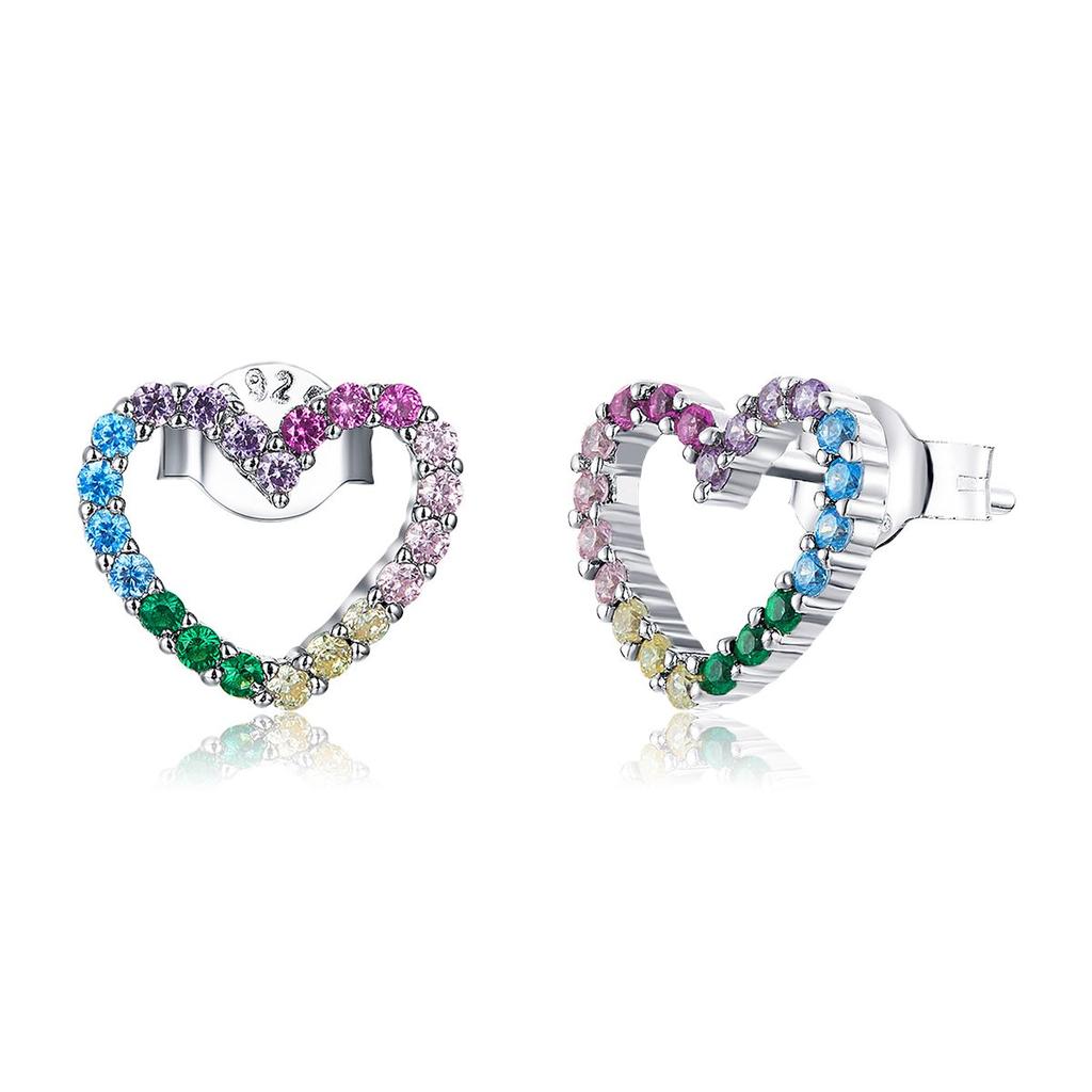 WOSTU 925 Silver European Simple CZ Ear Buckles Heart Hoop Earrings for Women Wedding Gift Minimalism Jewelry E737