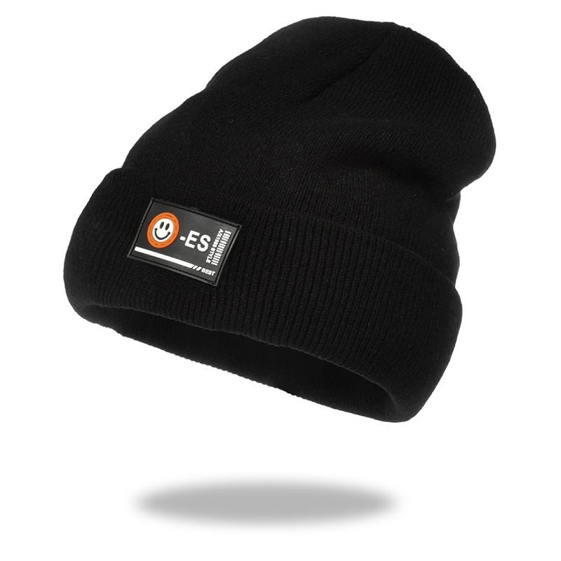Hat Female Autumn and Winter Warm Wool Hat Korean Version Labeled Smiley Face Fashion Trendy Knitted Hat Couple Hip Hop Pullover Hat Men