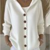 Damen Strick-Cardigan Pullover mit Kapuze und Knopfleiste in Unifarben für Herbst & Winter M gray