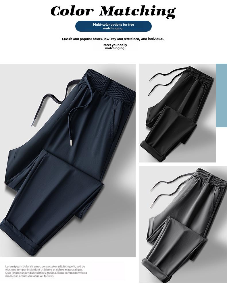 Pánské letní lehké elastické business kalhoty z ledového hedvábí pro všechny věkové kategorie