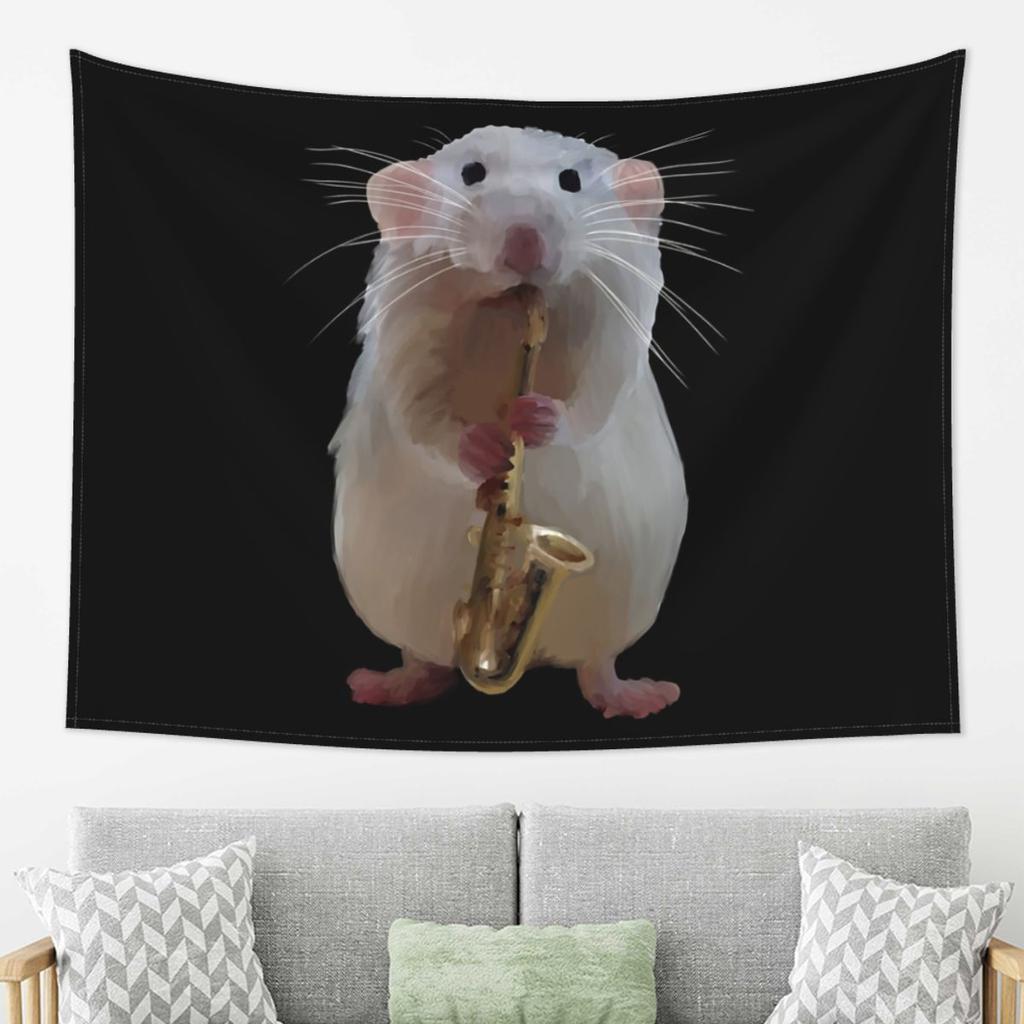 Rat Playing The Saxophone Tapestry Decoration Art Aesthetic Tapestries for Living Room Bedroom Home Wall Cloth Wall Hanging
