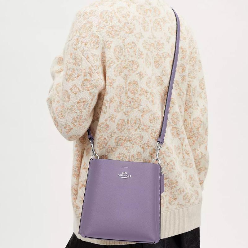 Coach Mollie 22 Gold Logo Hardware Buckle Double-sided Leather Bucket Bag Hand Shoulder Crossbody Bag Small Size Women's Silver with Light Purple