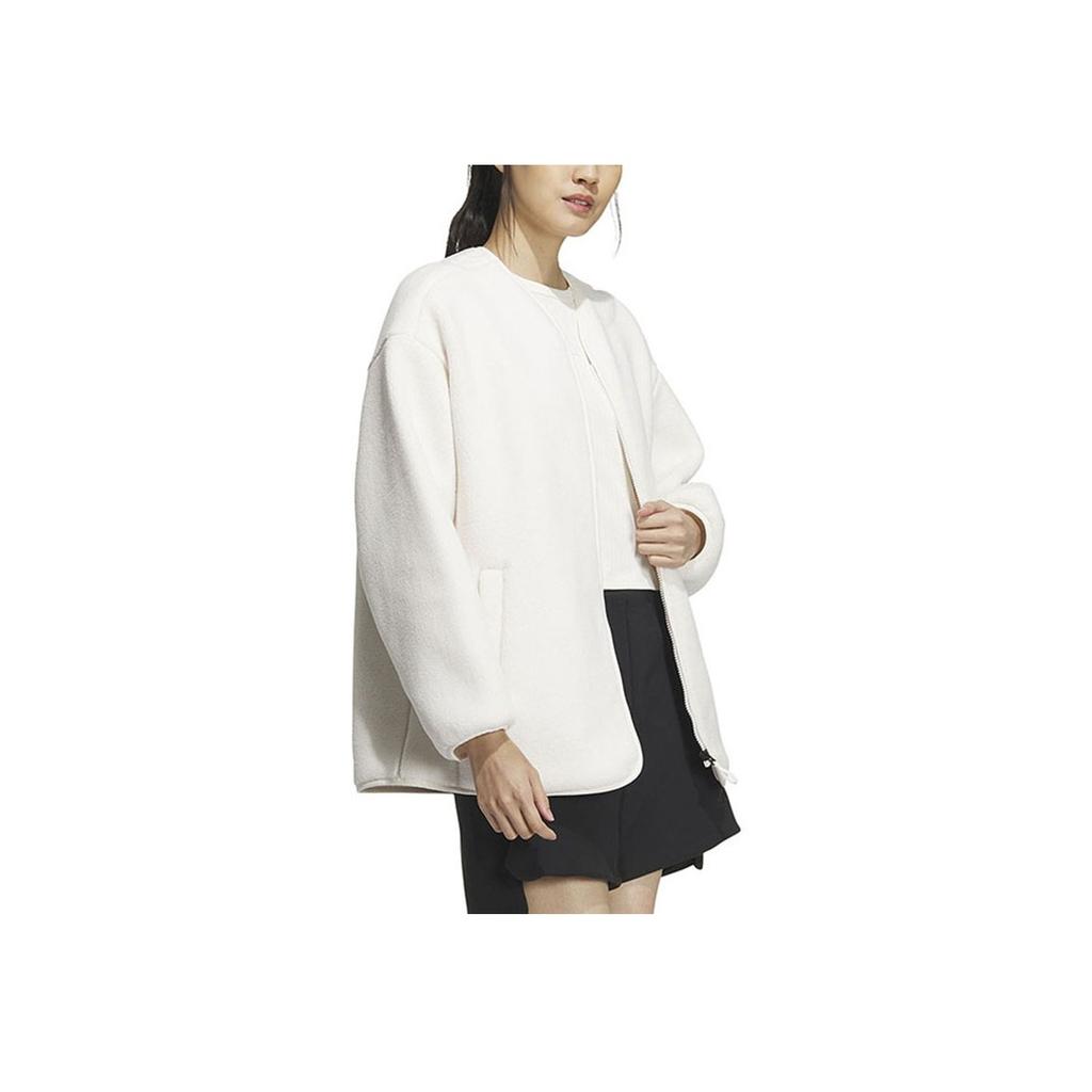 adidas Solid Color Lightweight Faux Shearling Casual Sports Jacket Women Jackets White IZ3146