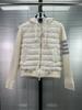 TB Women's Down Jacket New Goose Down College Style Thin and Versatile Knitted Sleeves Four Bars Hooded Thickened Down Jacket