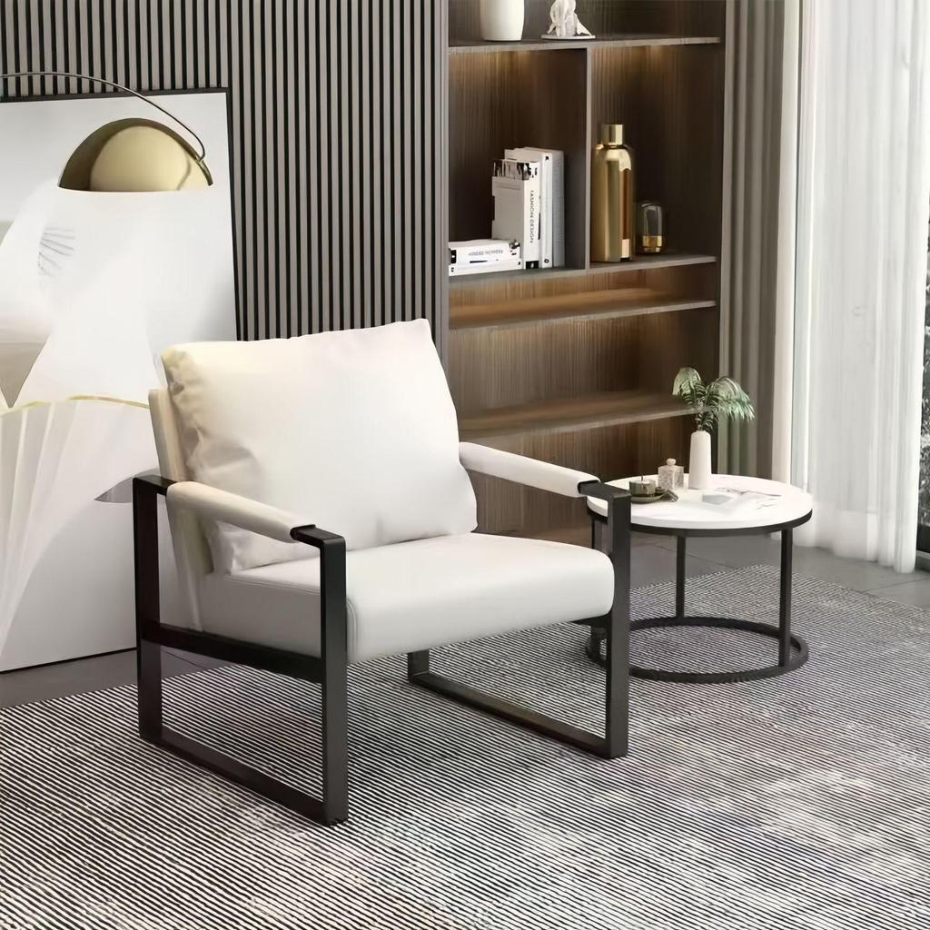 Compact Leather Wrought Iron Chair with Backrest for Home or Office