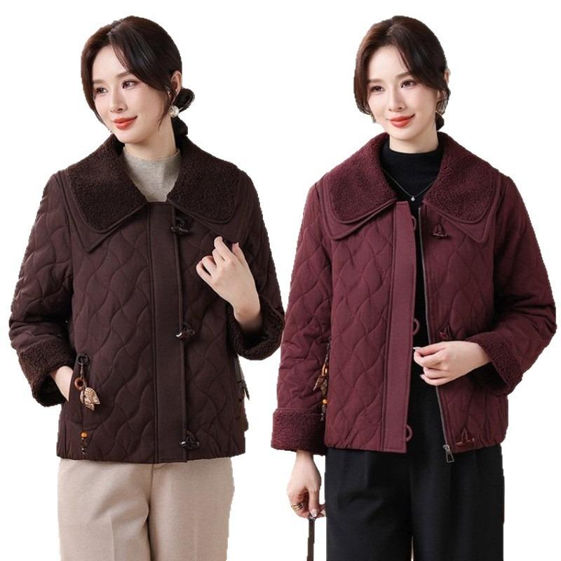 Winter down cotton clothes women's autumn and winter lamb collar coat