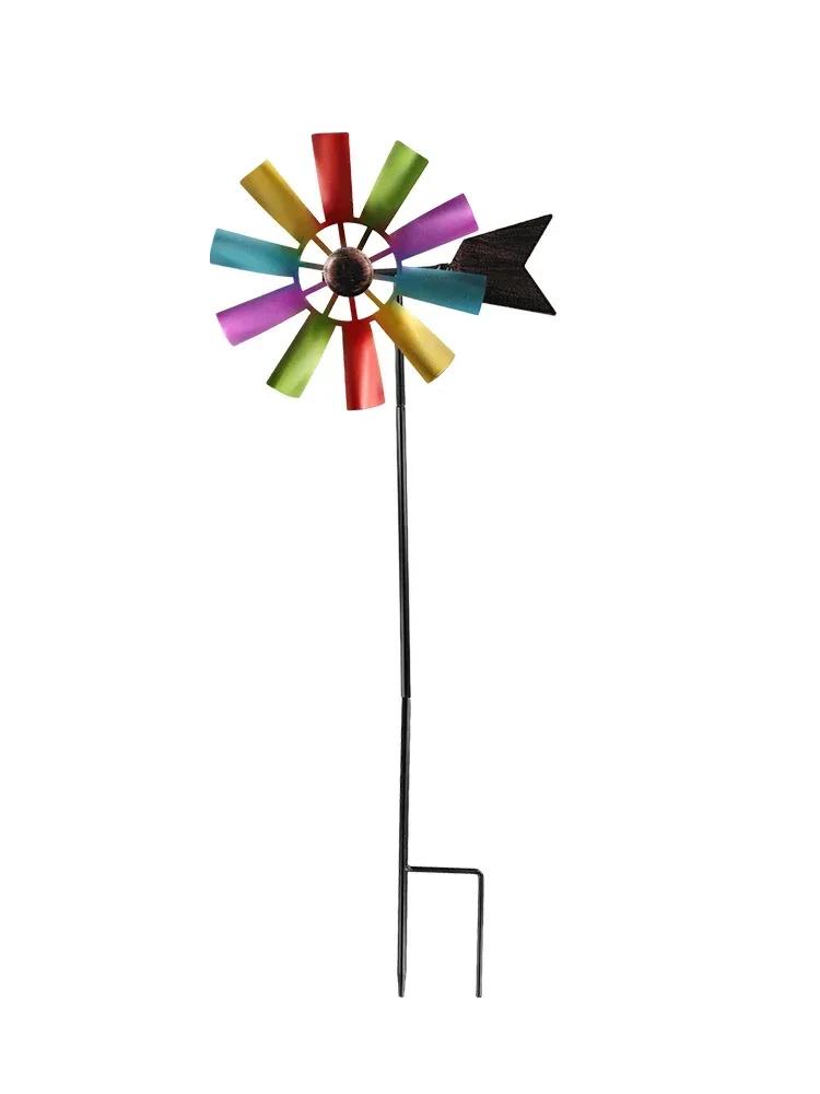 Wind Spinner Windmill Yard Garden Decoration Ornament Outdoor Parts Patio Stake Wind Sculpture Balcony Metal Creative