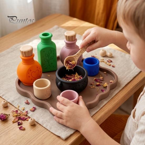 Interactive Sensory Exploration Gear Magic Potion Play Set, 3D Printed Making Pretend Kit Creative Imaginative Props with Bottles, Bowl, Spoon,