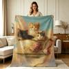 All Season Soft Flannel Fleece Throw Blanket with Cute Kittens In Floral Teacup Vintage Oil Painting Print Warm Cozy Lightweight Decorative Blanket Fo