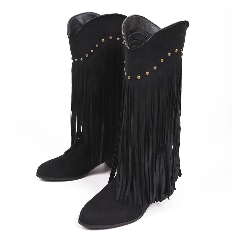 Independent Station Außenhandel Damenstiefel 2025 Herbst und Winter Neue Quasten Mode Stiefel Sexy Retro Westernstiefel Große Größe 43