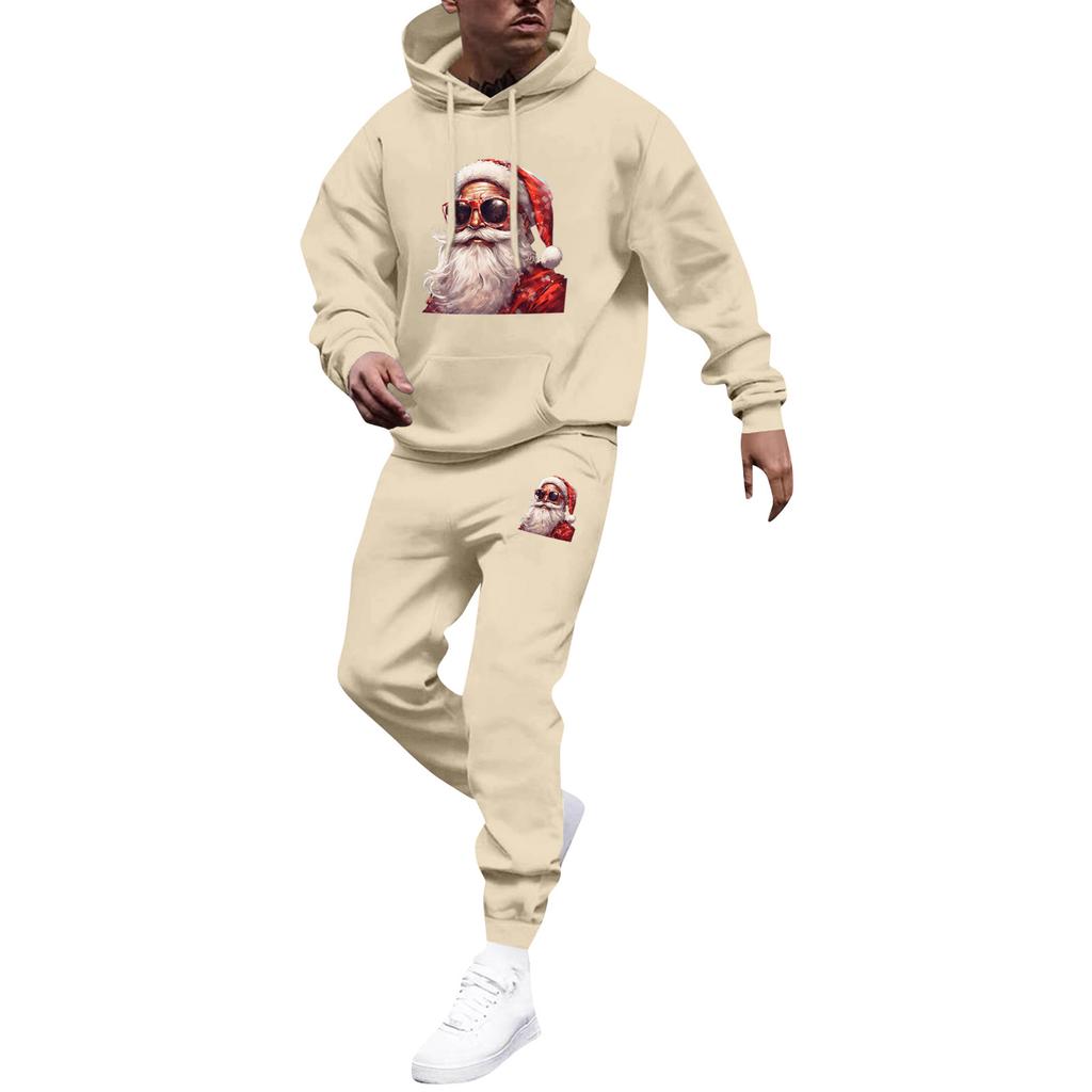 Men's Printed Hooded Sweatshirt And Sweatpants Casual Sports Suit
