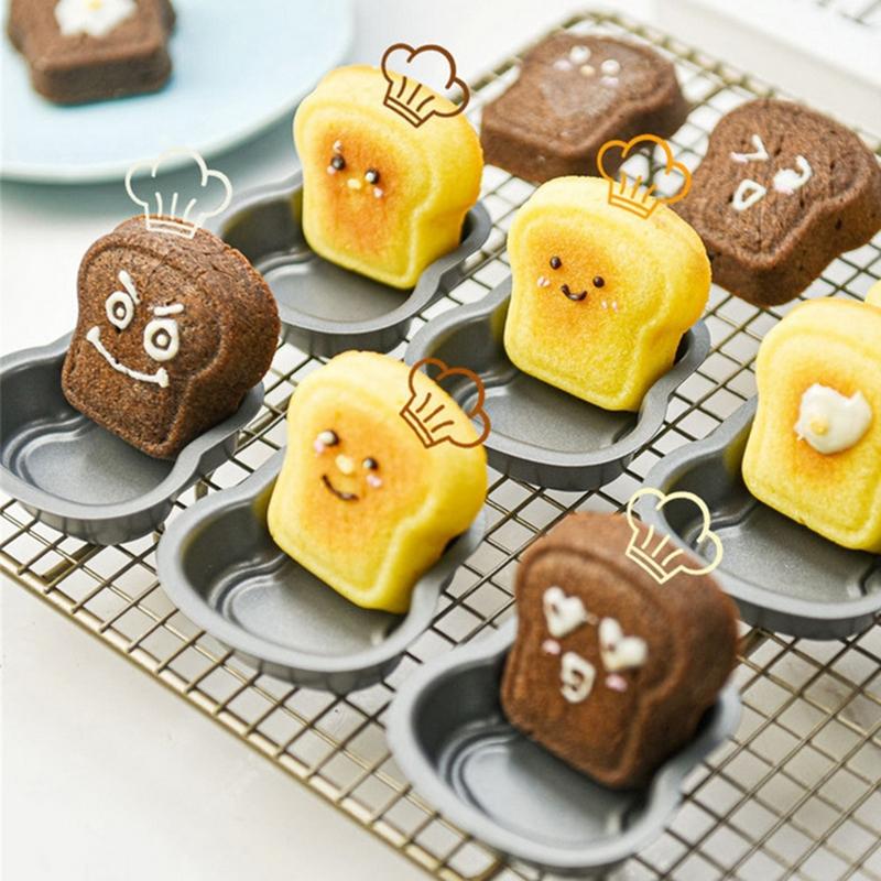 1/6Pcs Toast Bread Pattern Carbon Steel Cake Mold Madeleine Muffin Cake Pan Jam Sandwich Dessert Kitchen Accessories Gadgets