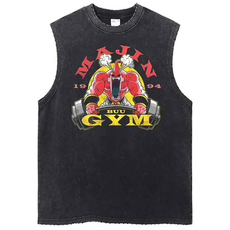 Hip Hop Streetwear Washed Sleeveless Tshirt Vintage Tank Tops Sleeveless Dragon Ball Anime Graphic Cotton Vest
