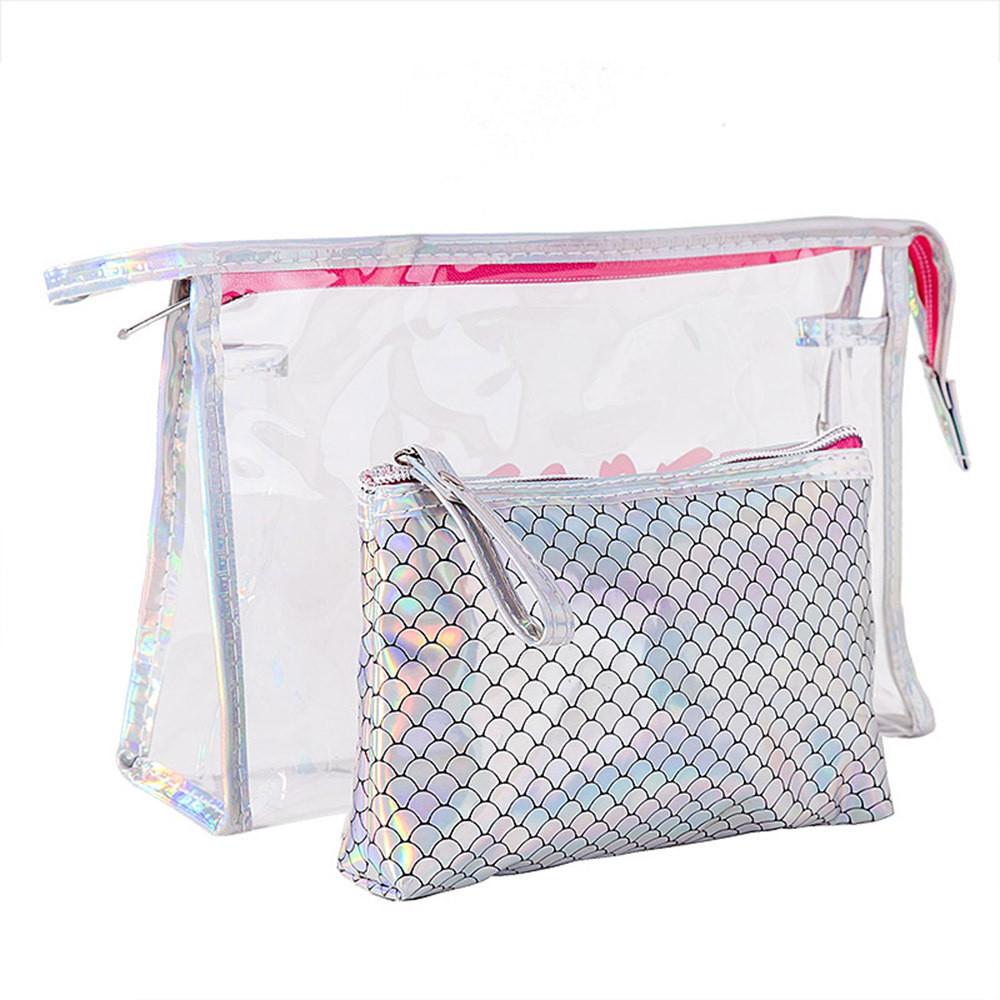 

Scale Stylish Fish Laser Cosmetic Bag 2piece Set Travel Waterproof Transparent Holographic Toiletry Bag Gift StyleB