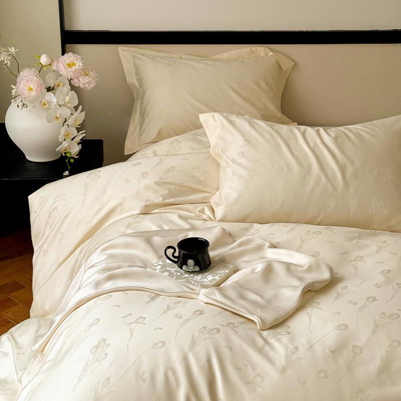 Class A Maternal Infant Grade High-End Long-Staple Cotton Cotton Jacquard 4-Pcs Set Pure Cotton Bed Sheet Quilt Cover Light Luxury Bedding 4