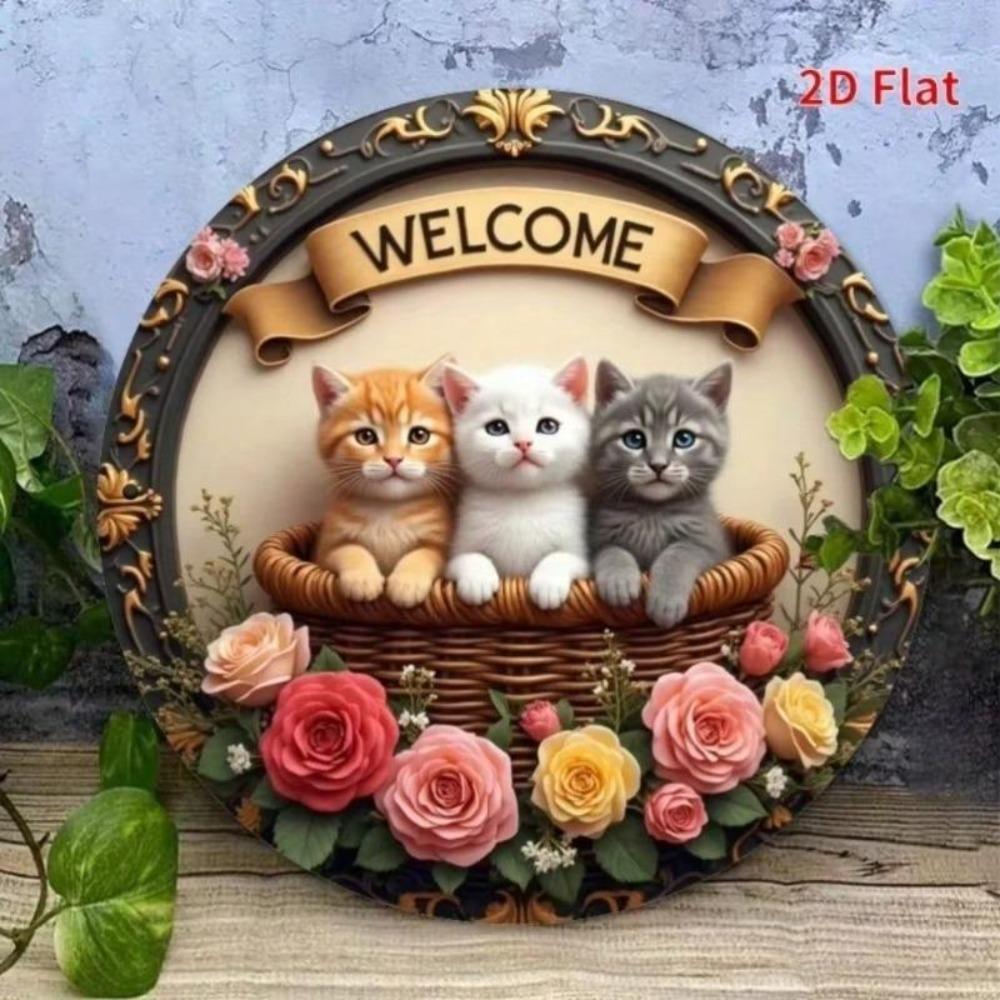 Metal Welcome Sign Wall Art Cat Decor Vintage Three Cats Welcome Symbol