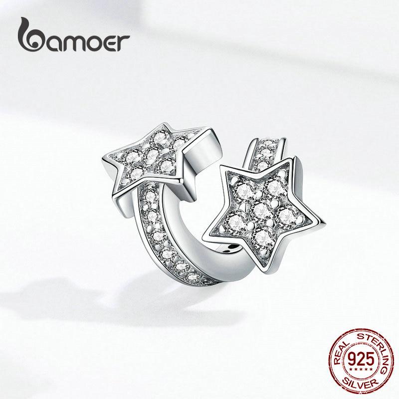 Bamoer Shining Star Silver Charm Fit Charms náramek náramek pro ženy DIY šperky AAA kubický zirkon
