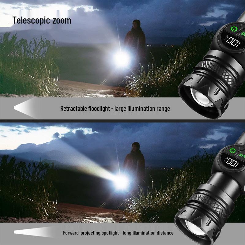 Smart Portable Flashlight with Digital Display, COB Side Light, Magnetic Base, and White Laser Core for Outdoor and Repair Use