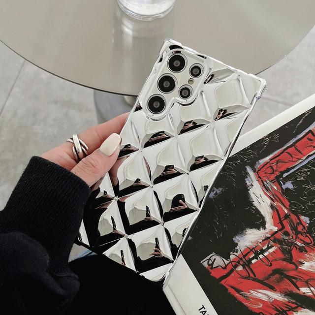 Chapeamento de luxo prata brilhante 3d losango treliça caso para samsung galaxy s22 ultra s22 + s21 + s21 ultra câmera capa protetora