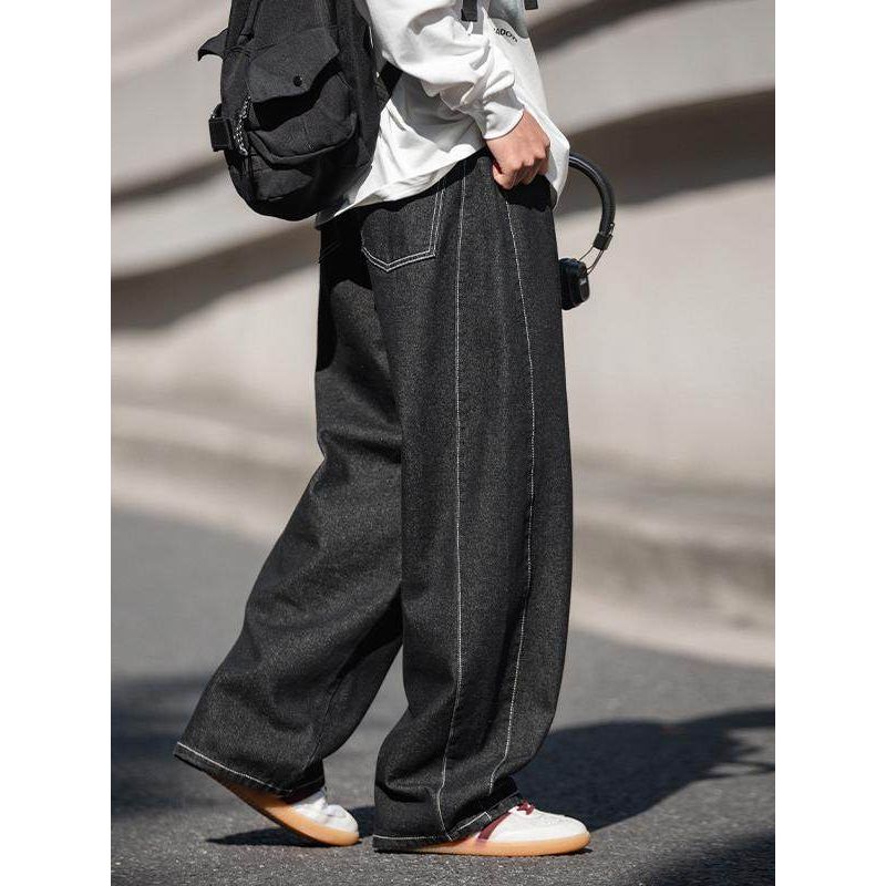 Wassup Heavy Weight Washed Straight-leg Loose Profile Denim Pants Men's Minimalist Retro Wide Leg Trendy Casual Pants